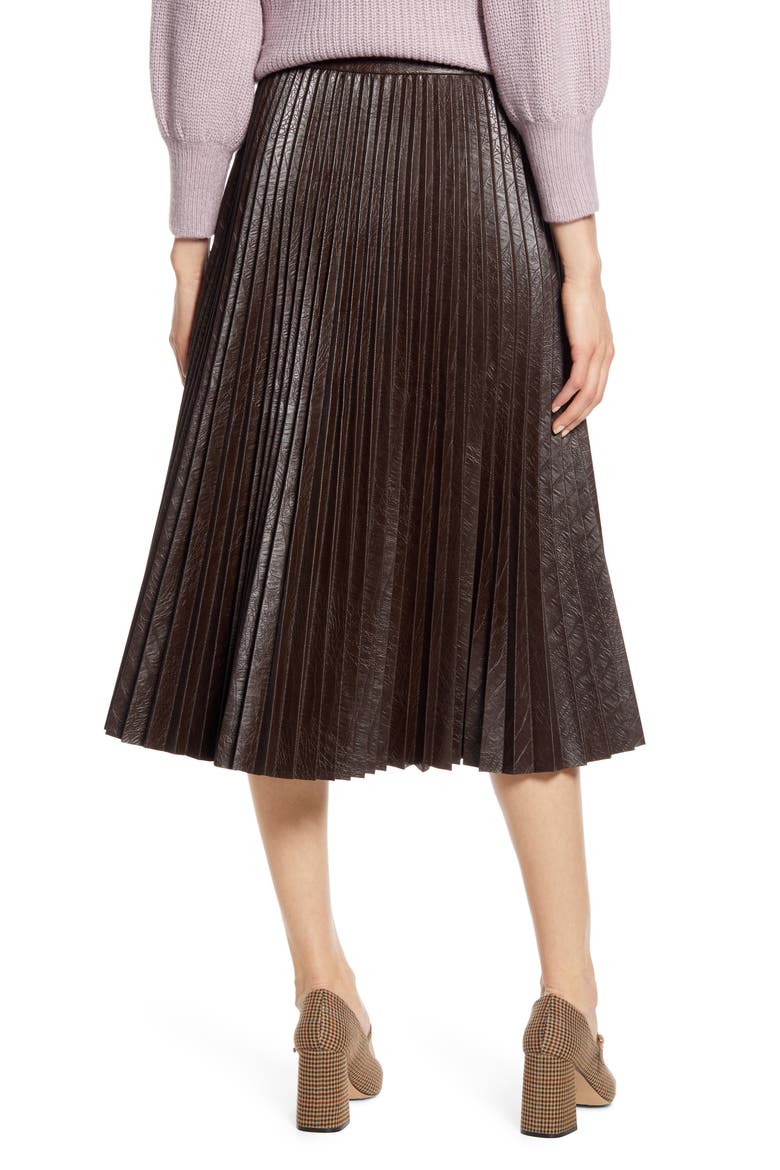 x Atlantic-Pacific Pleated Croc Faux Leather Midi Skirt (Nordstrom Exclusive), Alternate, color, BROWN COFFEE