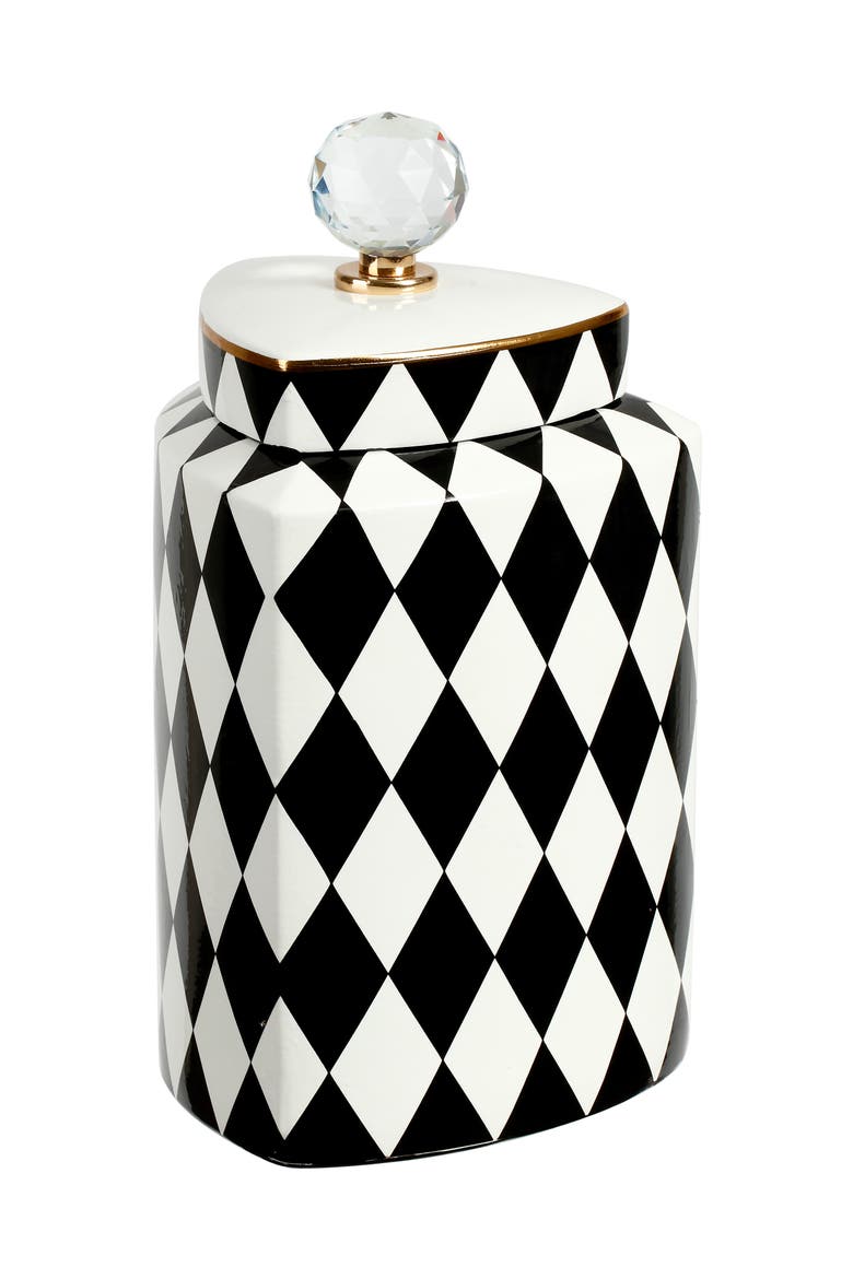 Harlequin Jar with Lid, Medium, Main, color, Black