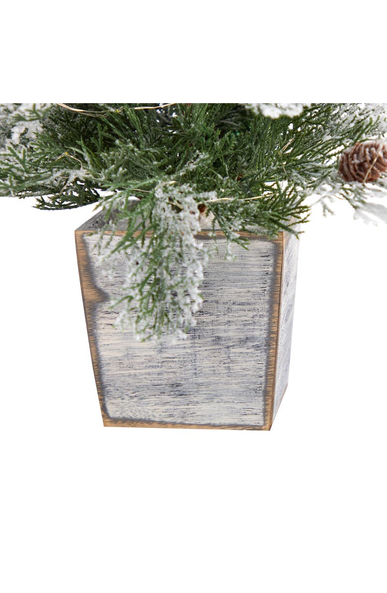 NEARLY NATURAL 2-ft Frosted Pre-Lit Artificial Christmas Tree with Pinecones in Decorative Planter, Alternate, color, Green