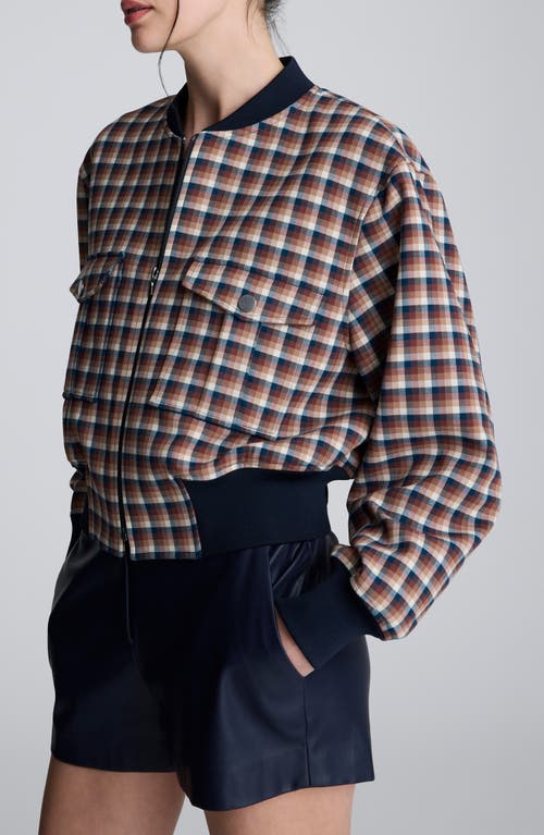 Kenneth Cole Check Patch Pocket Cropped Bomber In Blue