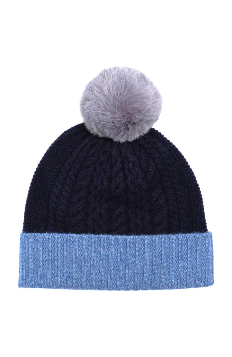 Echo Colorblock Cable Pom Beanie, Main, color, Navy