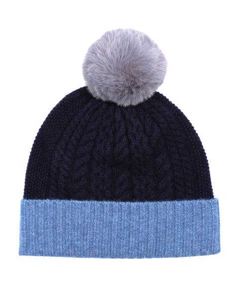 Colorblock Cable Pom Beanie