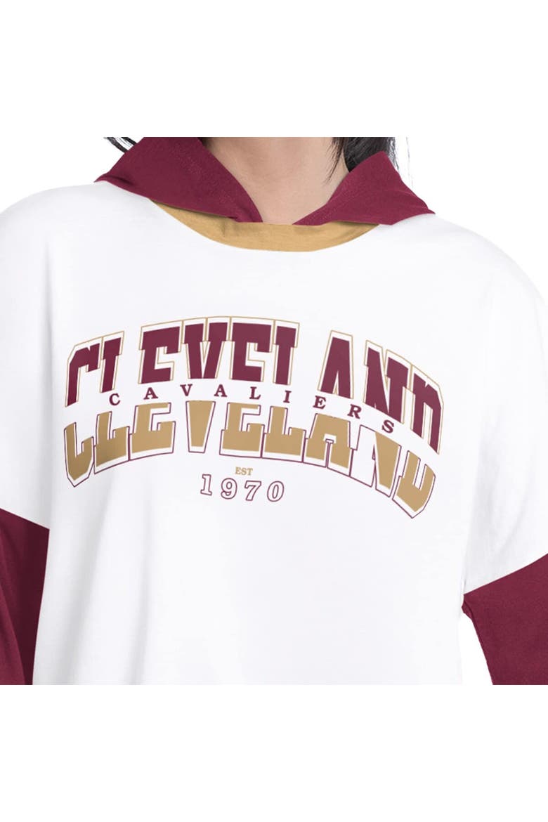 Women's G-III 4Her by Carl Banks  White/Wine Cleveland Cavaliers Key Player Oversized Hooded Long Sleeve T-Shirt, Alternate, color, White