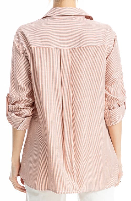 Max Studio Stripe Oversize Long Sleeve Button-up Tunic In Neutral