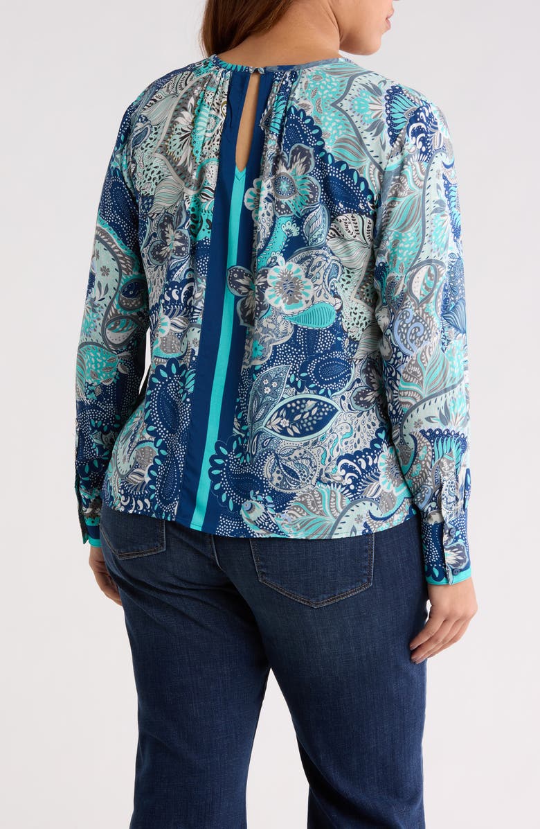 Liverpool Los Angeles Print Keyhole Top, Alternate, color, Aqua Blue Multi