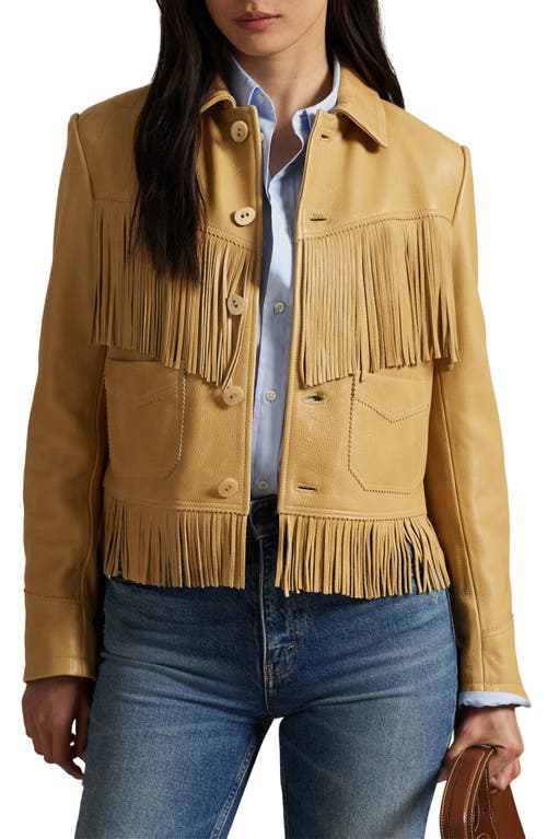 Polo Ralph Lauren Fringe Leather Jacket In Brown