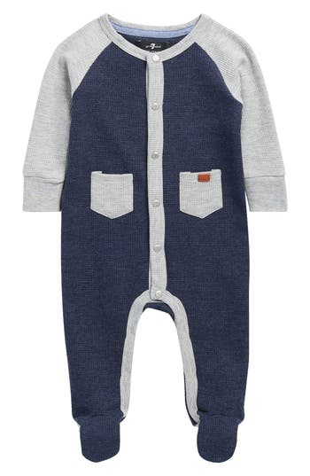 7 For All Mankind Colorblock Waffle Knit Footie In Blue