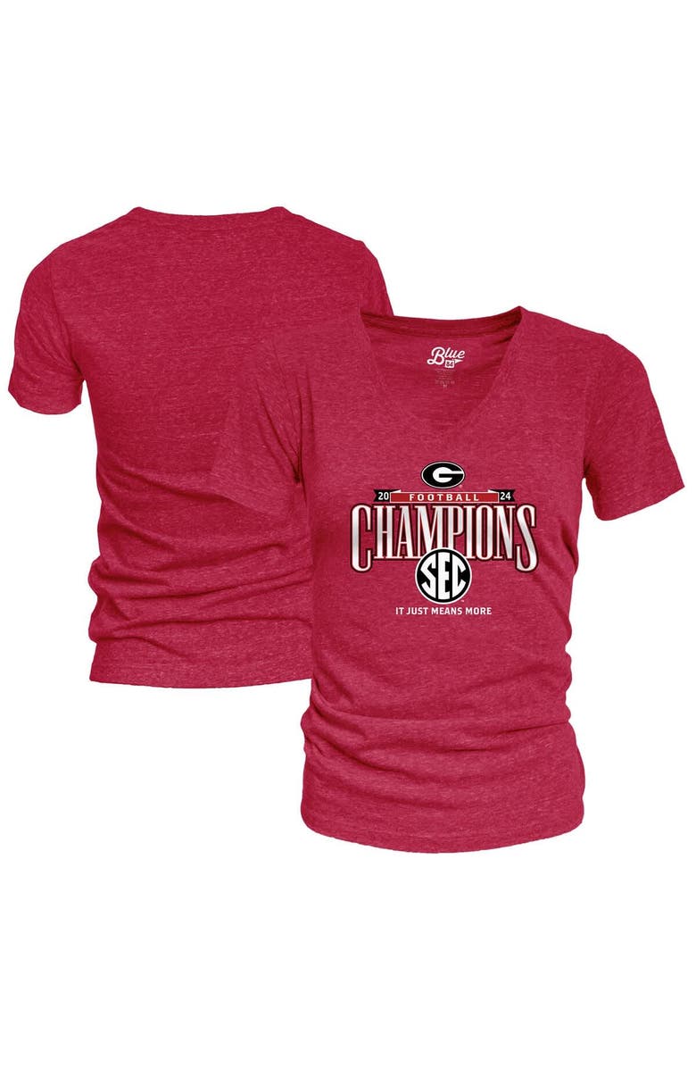 BLUE 84 Women's Blue 84 Red Georgia Bulldogs 2024 SEC Football Conference Champions Locker Room V-Neck T-Shirt, Main, color, 