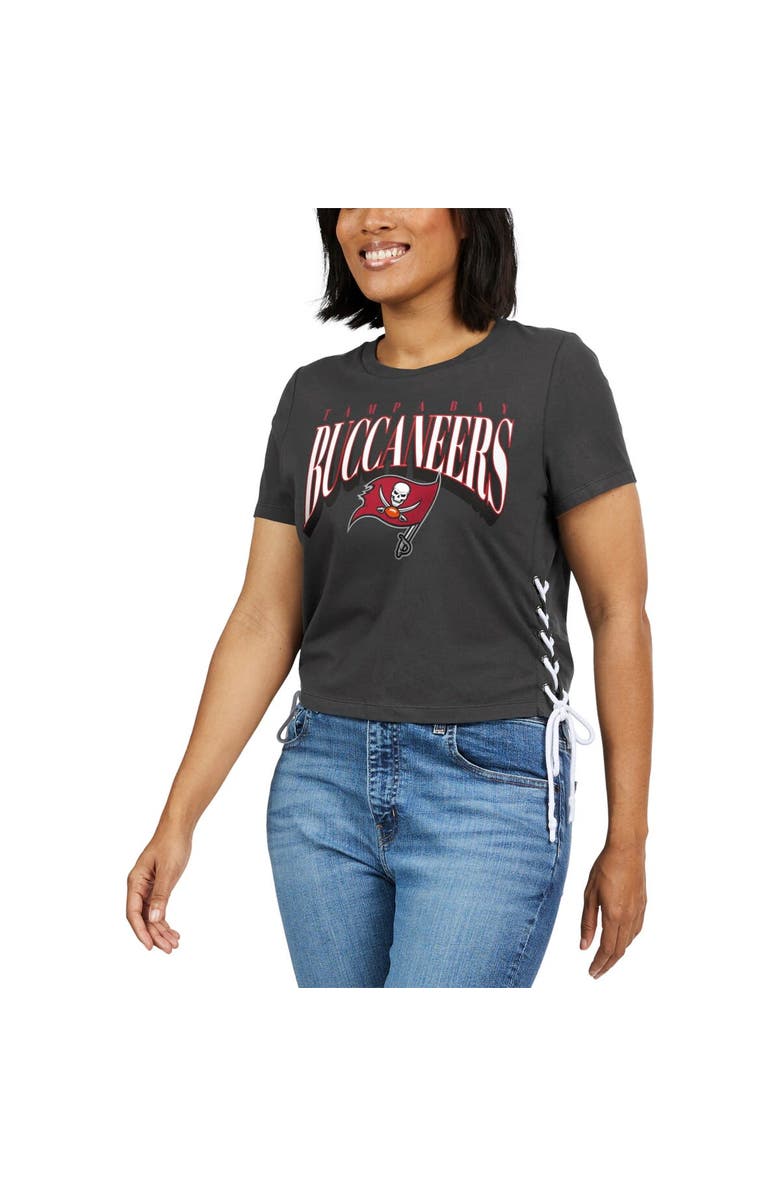 WEAR by Erin Andrews Women's WEAR by Erin Andrews Pewter Tampa Bay Buccaneers Lace Up Side Modest Cropped T-Shirt, Alternate, color,