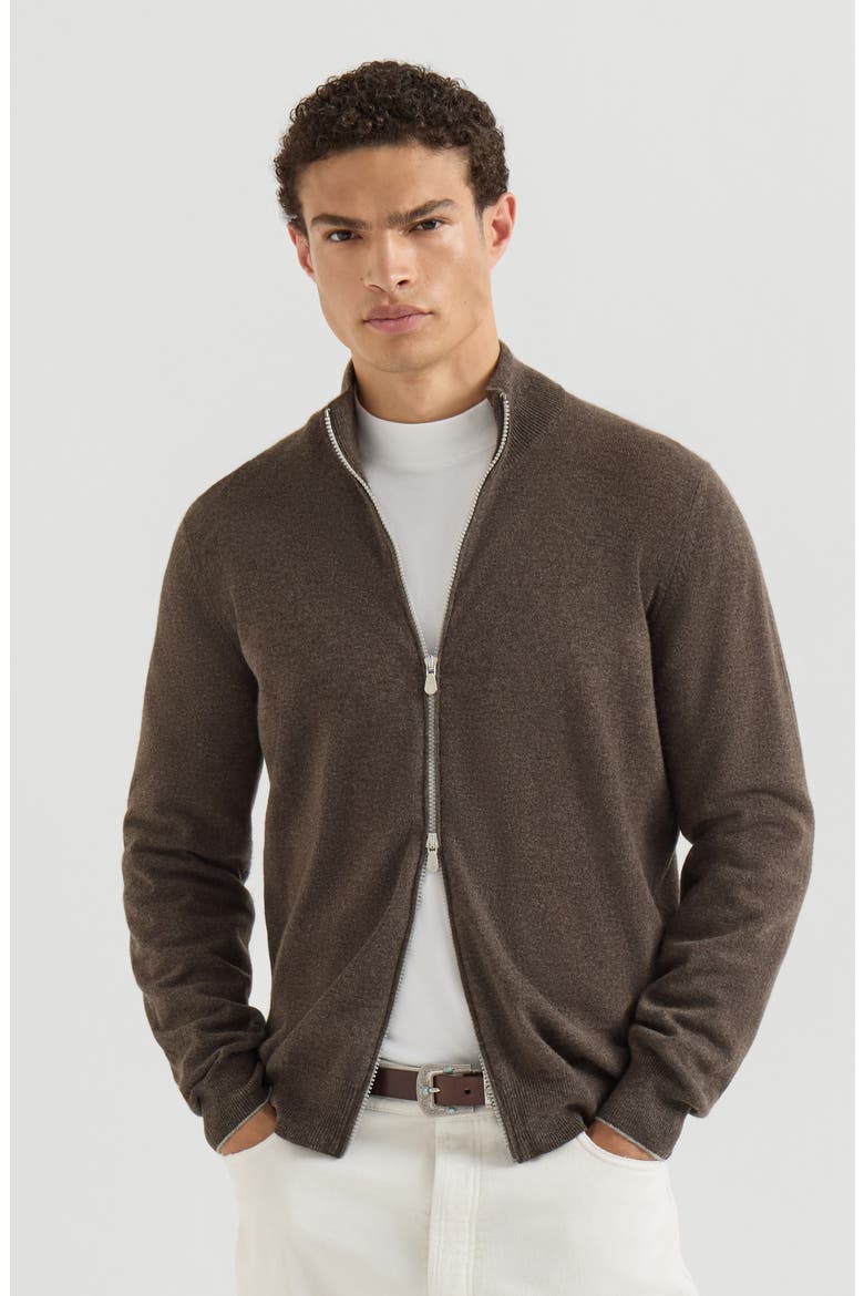 Cashmere high-neck cardigan with zipper, Main, color, Light Grey