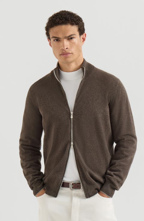Cashmere high-neck cardigan with zipper