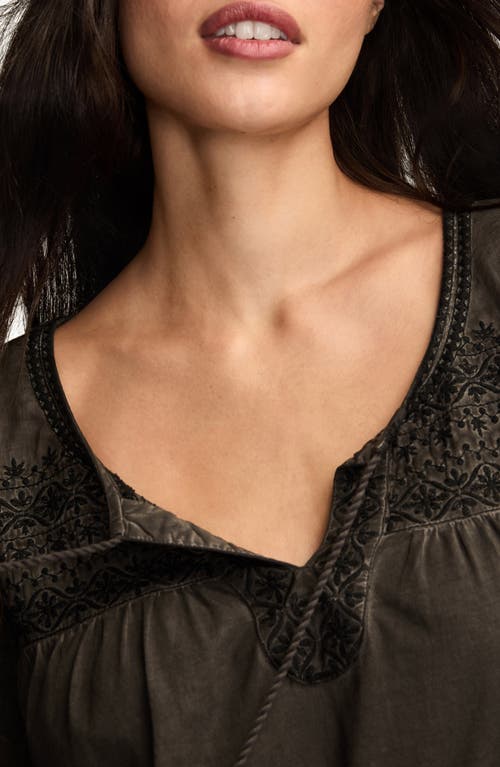 Lucky Brand Embroidered Cotton Peasant Top In Black