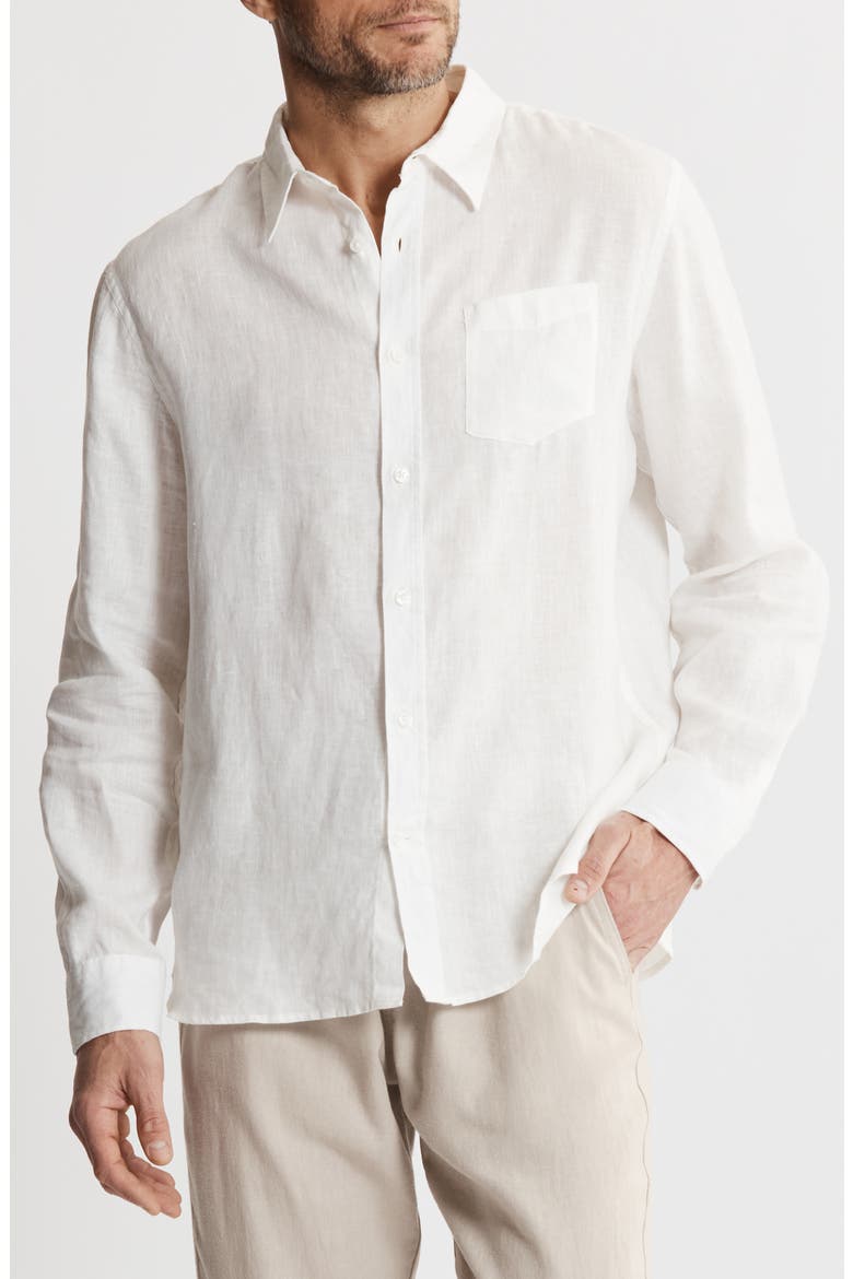 Solid Linen Long Sleeve Shirt, Main, color, WHITE