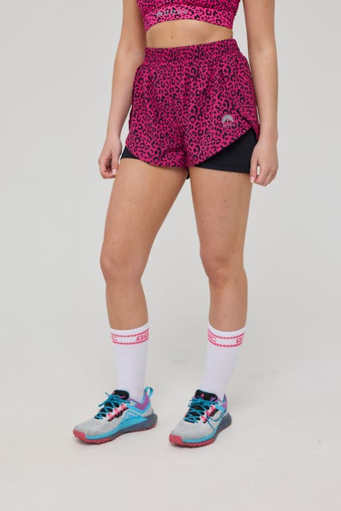 Elite 2 in 1 Running Shorts - Pink Leopard