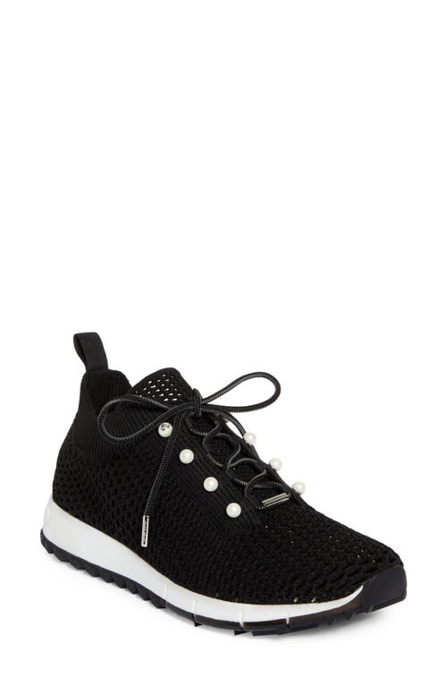 Jimmy Choo Womens X Coffee Veles Pearl-embellished Crochet-knit Low-top Trainers In X Black Mix