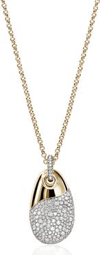 John Hardy Artisan Series 18k Gold Diamond Pebble Pendant Necklace
