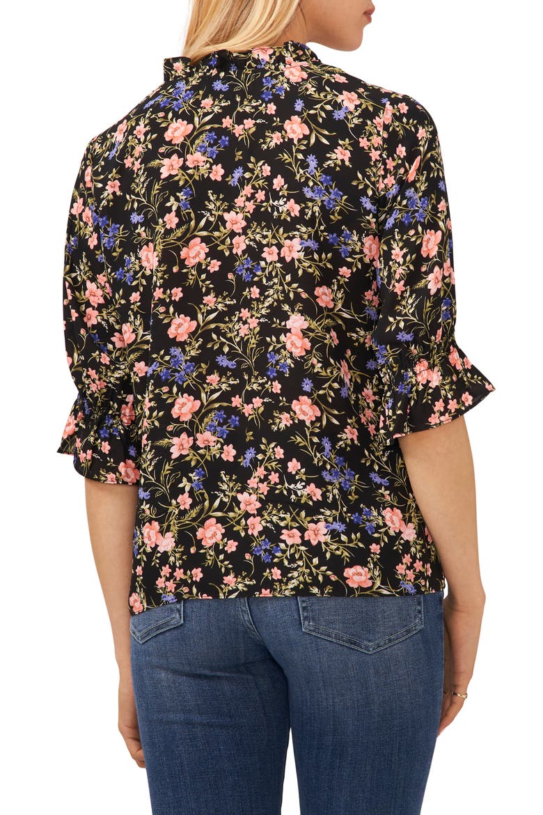 Tie Neck Ruffle Sleeve Blouse, Alternate, color, RICH BLACK