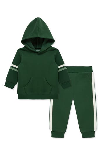 Little Me Stripe Hoodie & Joggers Set In Green