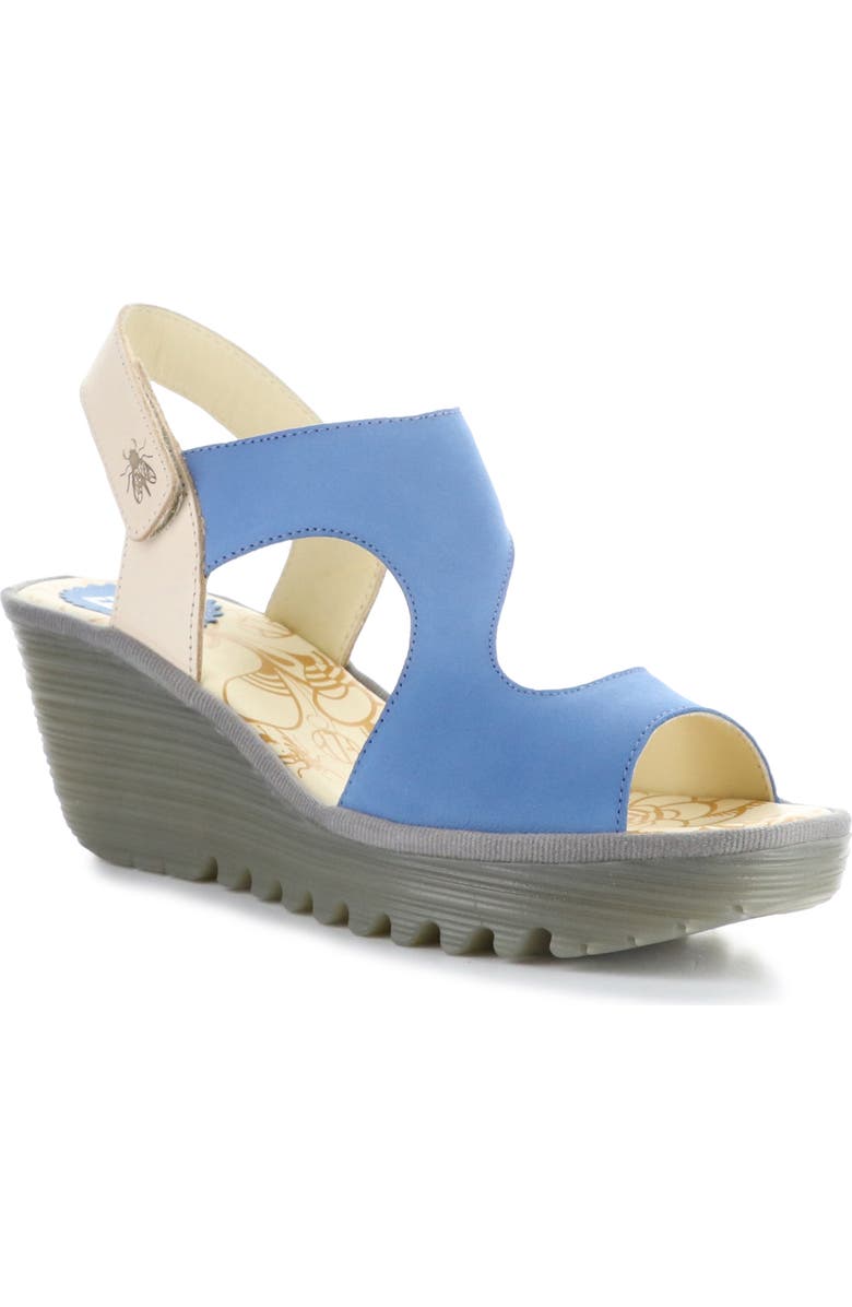 Fly London Yox Slingback Platform Wedge Sandal, Main, color, Blue/ Natural Cupido