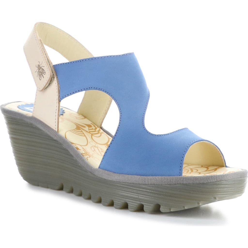 Fly London Yox Slingback Platform Wedge Sandal In Blue