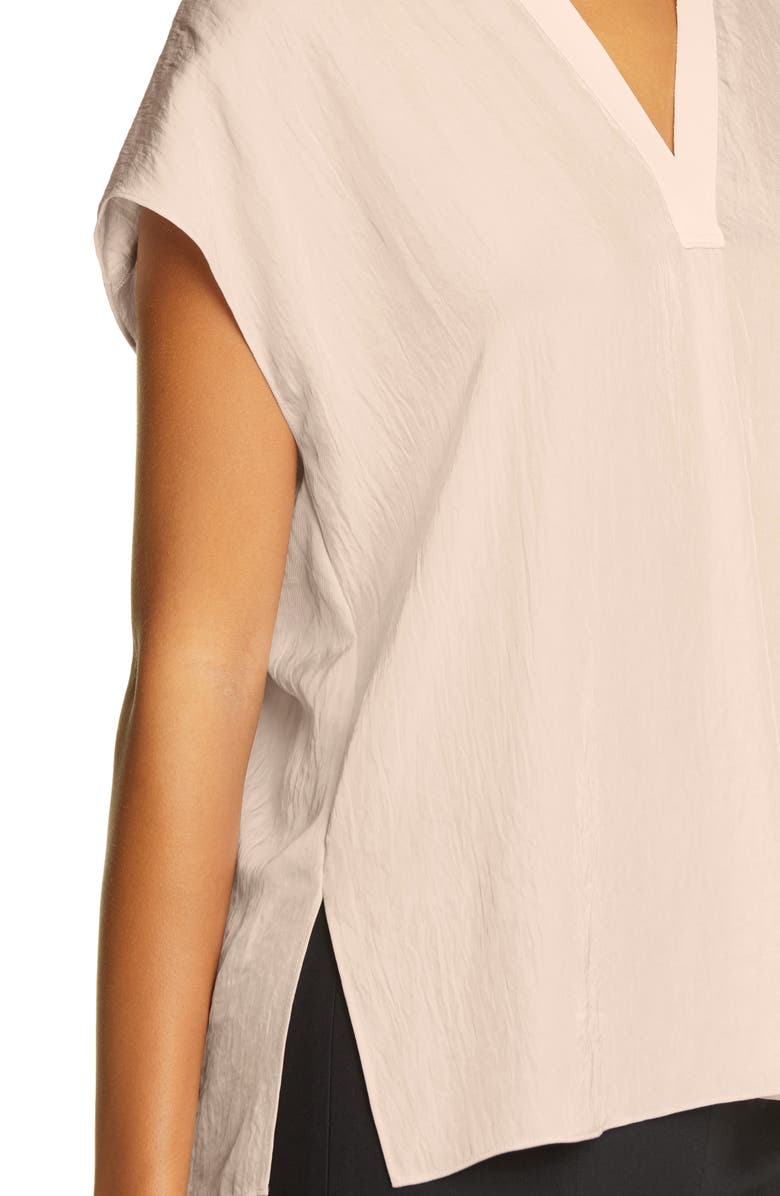 Vince Rib Trim V-Neck Top, Alternate, color, Champagne