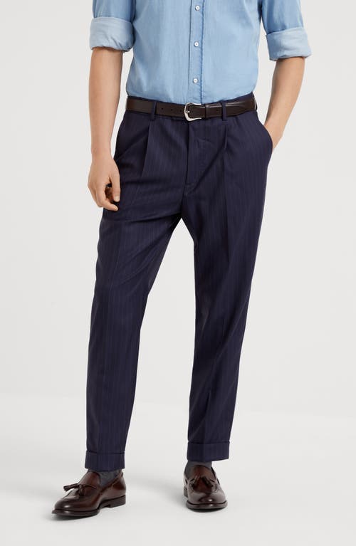 Brunello Cucinelli Chalk Stripe Trousers In Navy Blue