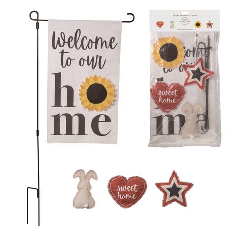 20 Inch Multicolor Spring Fabric Flag Yardstake with Interchangeable Icons for Decorative Garden Stakes