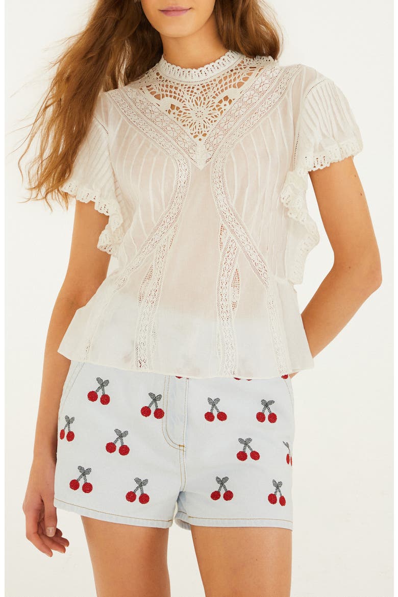 FARM Rio Organic Cotton Lace Inset Mock Neck Top (Women) | Nordstrom