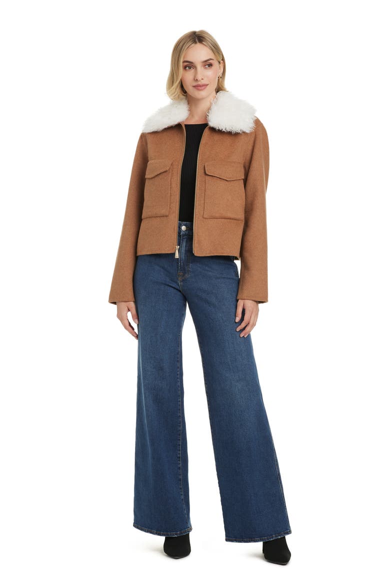Wool Blend Jacket with Removable Faux Shearling Collar, Alternate, color, VICUNA