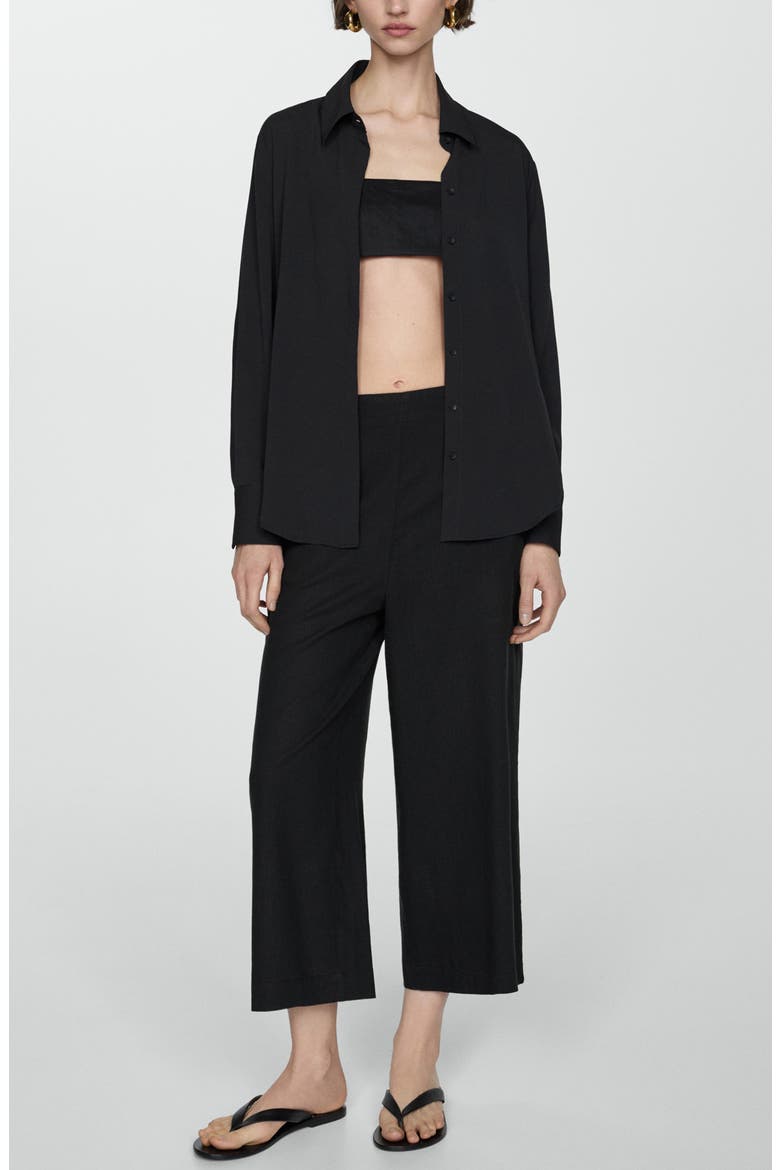 Linen Blend Crop Wide Leg Pants, Alternate, color, BLACK