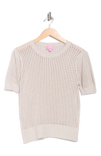 Muse Pointelle Knt Short Sleeve Sweater In Neutral