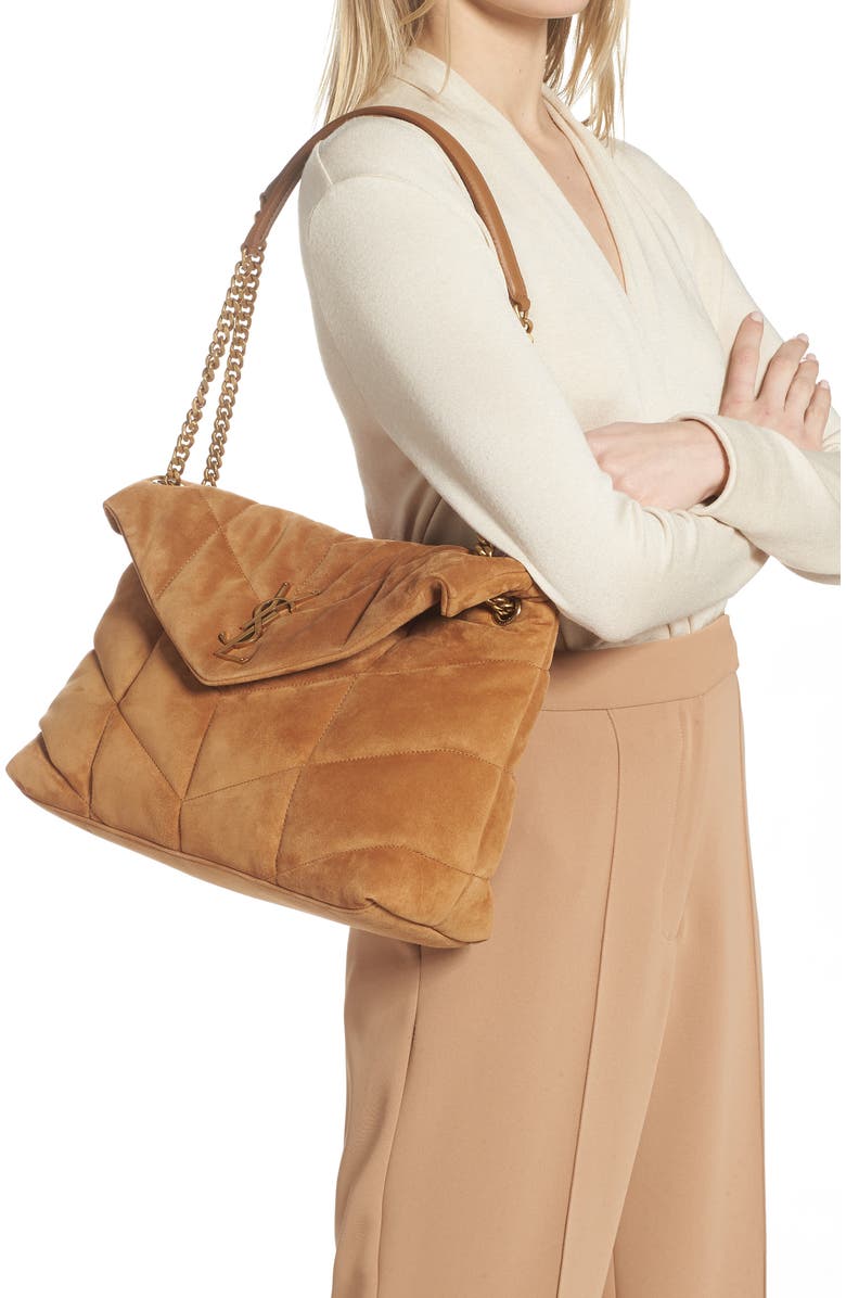 Saint Laurent Medium Loulou Puffer Matelassé Suede Shoulder Bag, Alternate, color,