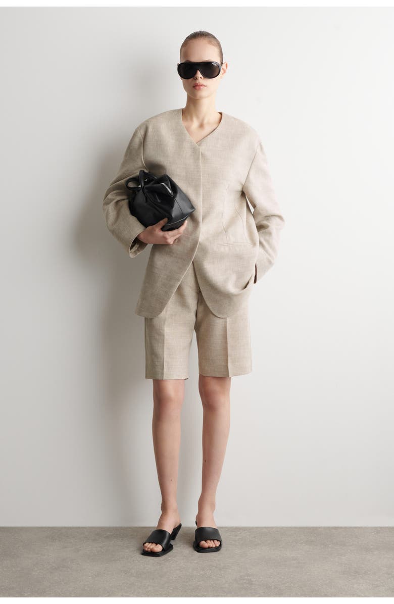 COS Structured Collarless Linen Blazer, Main, color, Beige Mélange