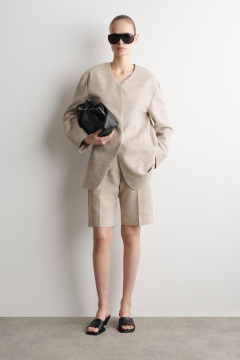Structured Collarless Linen Blazer
