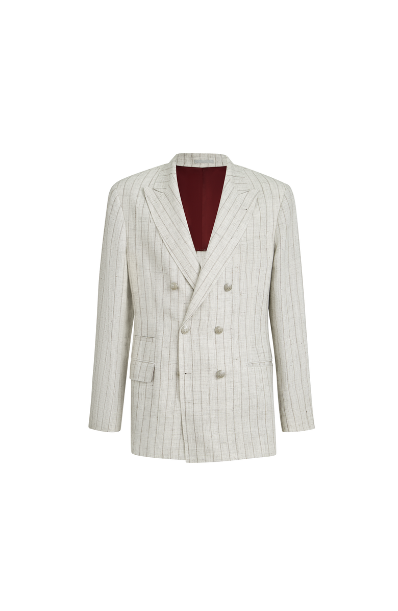 Brunello Cucinelli Chalk stripe twill blazer, Alternate, color, Light Grey