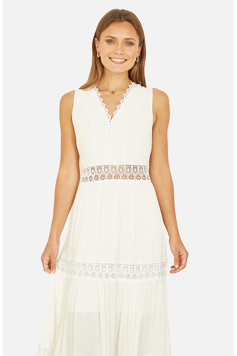 Lace Trim Cotton Maxi Sun Dress, Alternate, color, White