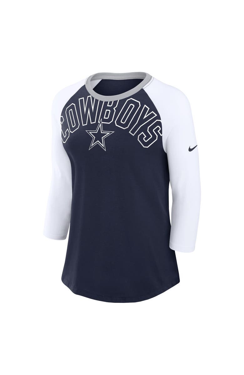 Nike Women's Nike Navy/White Dallas Cowboys Knockout Arch Raglan Tri-Blend 3/4-Sleeve T-Shirt, Alternate, color, Navy