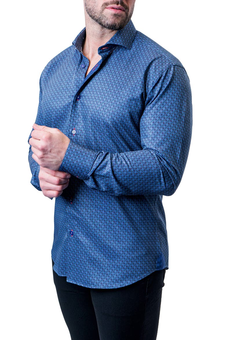 Einstein Maze Gingham Blue Contemporary Fit Button-Up Shirt, Alternate, color, BLUE