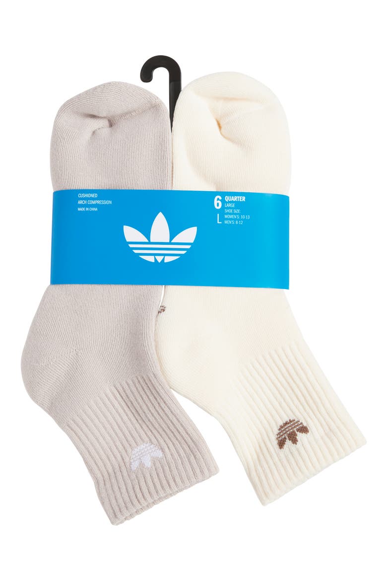 Assorted 6-Pack Trefoil Performance Quarter Crew Socks, Alternate, color, WONDER BEIGE/ WHITE/ BROWN