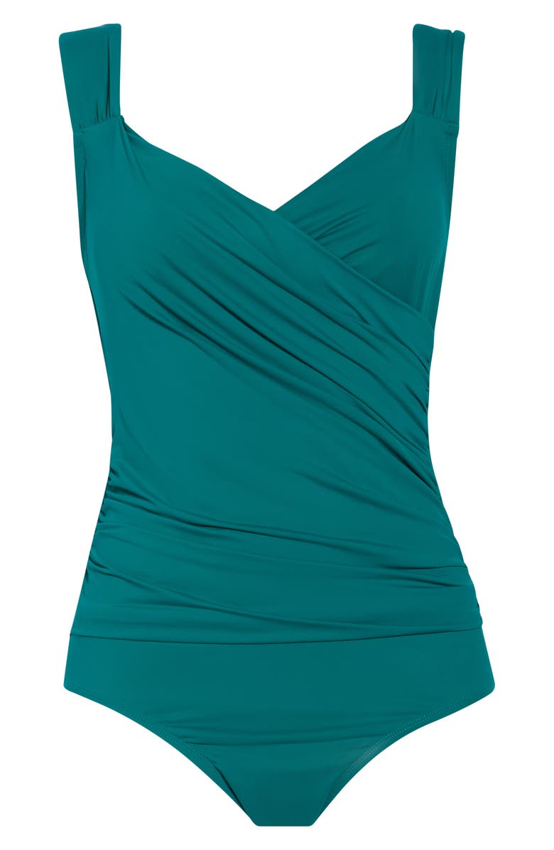 JANTZEN Surplice Mio One-Piece Swimsuit, Alternate, color, Emerald
