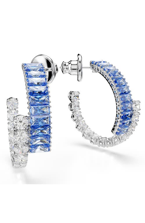 Swarovski Matrix Rhodium Plated Hoop Earrings In Blue