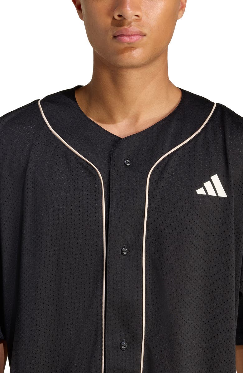 adidas Stadium Buttoned Jersey, Alternate, color, Black/ Linen/ Off White