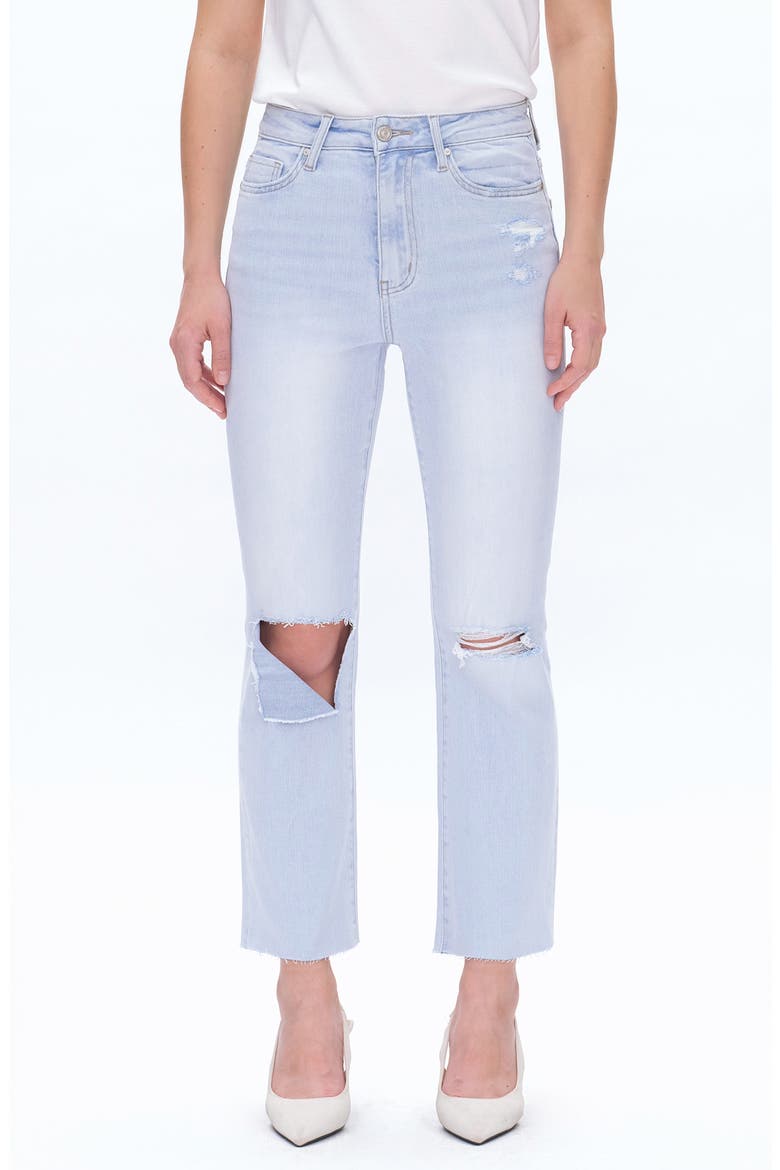 Raw Hem Ripped High Waist Straight Leg Jeans, Main, color, SKY BLUE