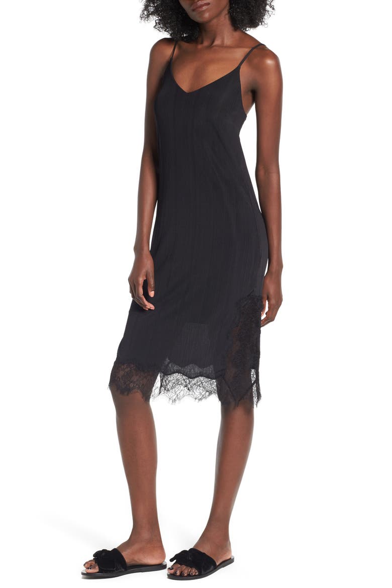 Lace Trim Slipdress, Main, color, BLACK