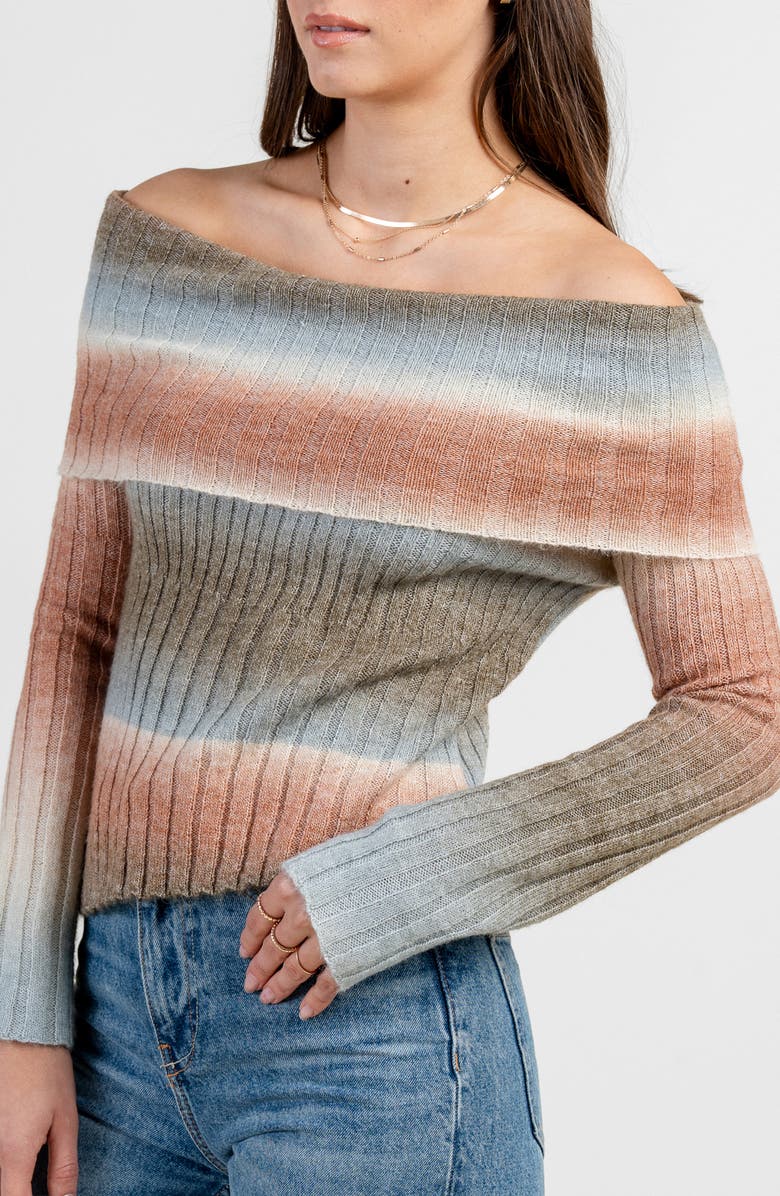 Beivy Off The Shoulder Sweater, Alternate, color, Olive Multi