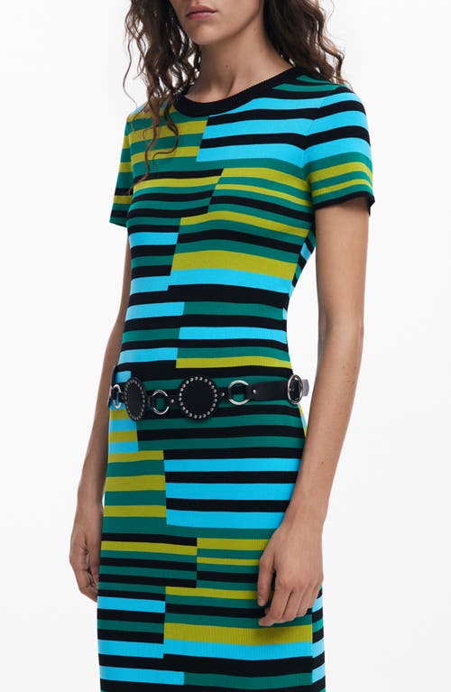 Desigual Disconnected Stripe Knit Dress In Green/blue Multi