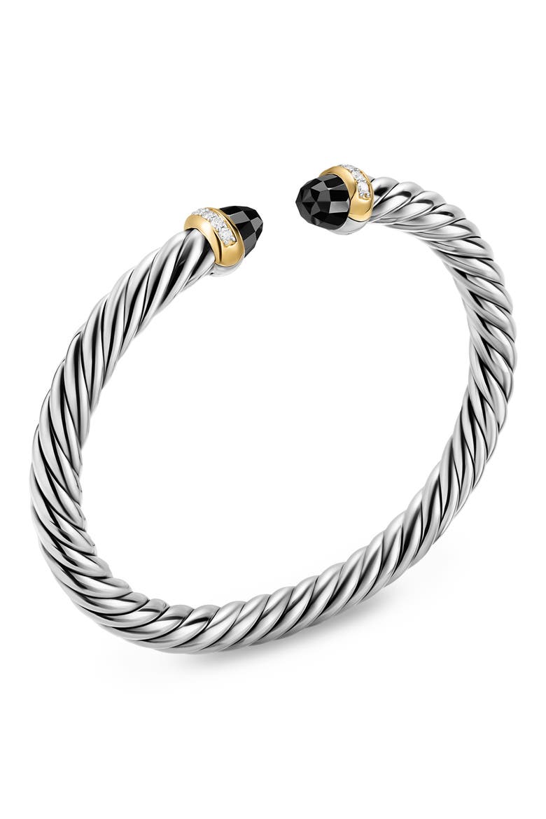 Cable Flex Bracelet with Black Onyx & Diamonds, Alternate, color, SILVER PAVE