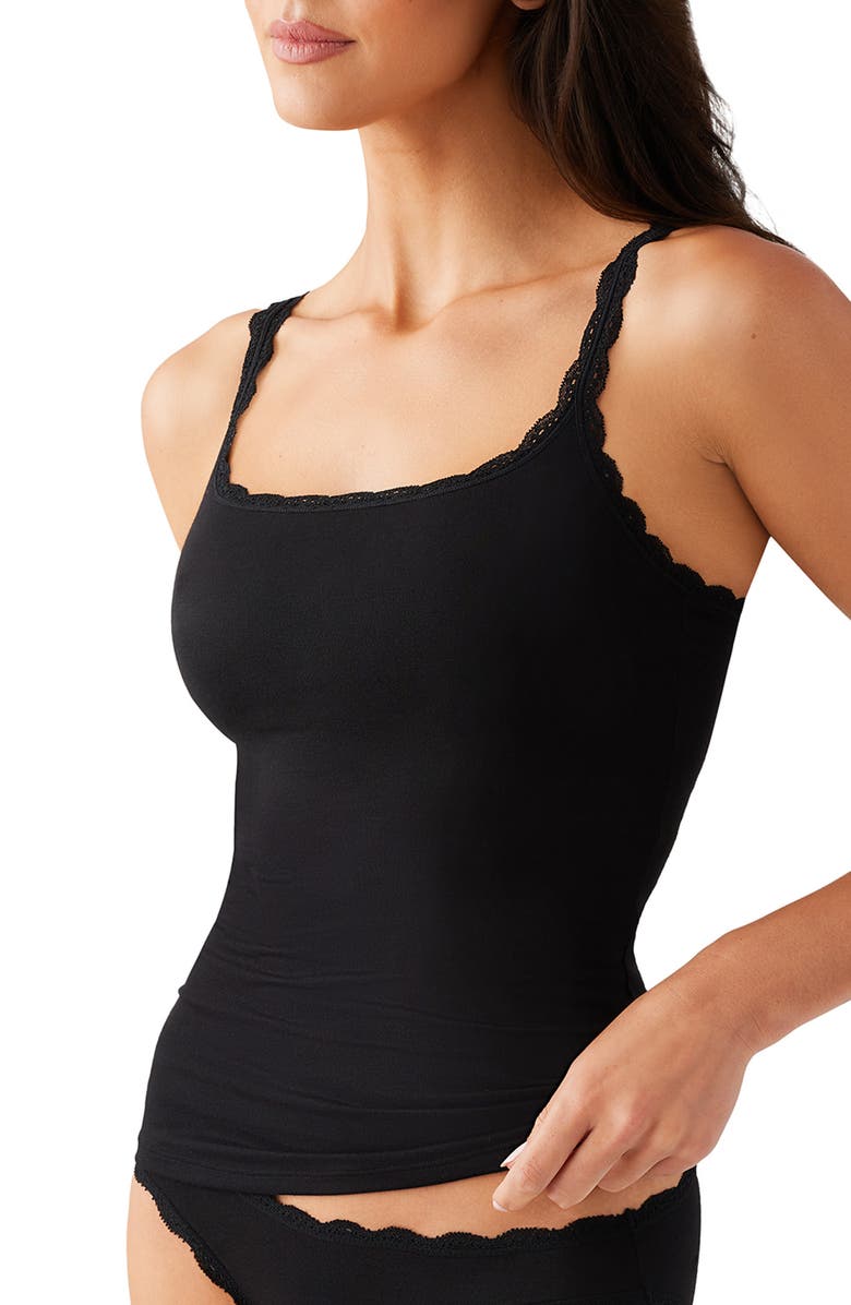 b.tempt'd by Wacoal Inspired Eyelet Lace Trim Shelf Bra Cotton Blend Camisole, Alternate, color, Night