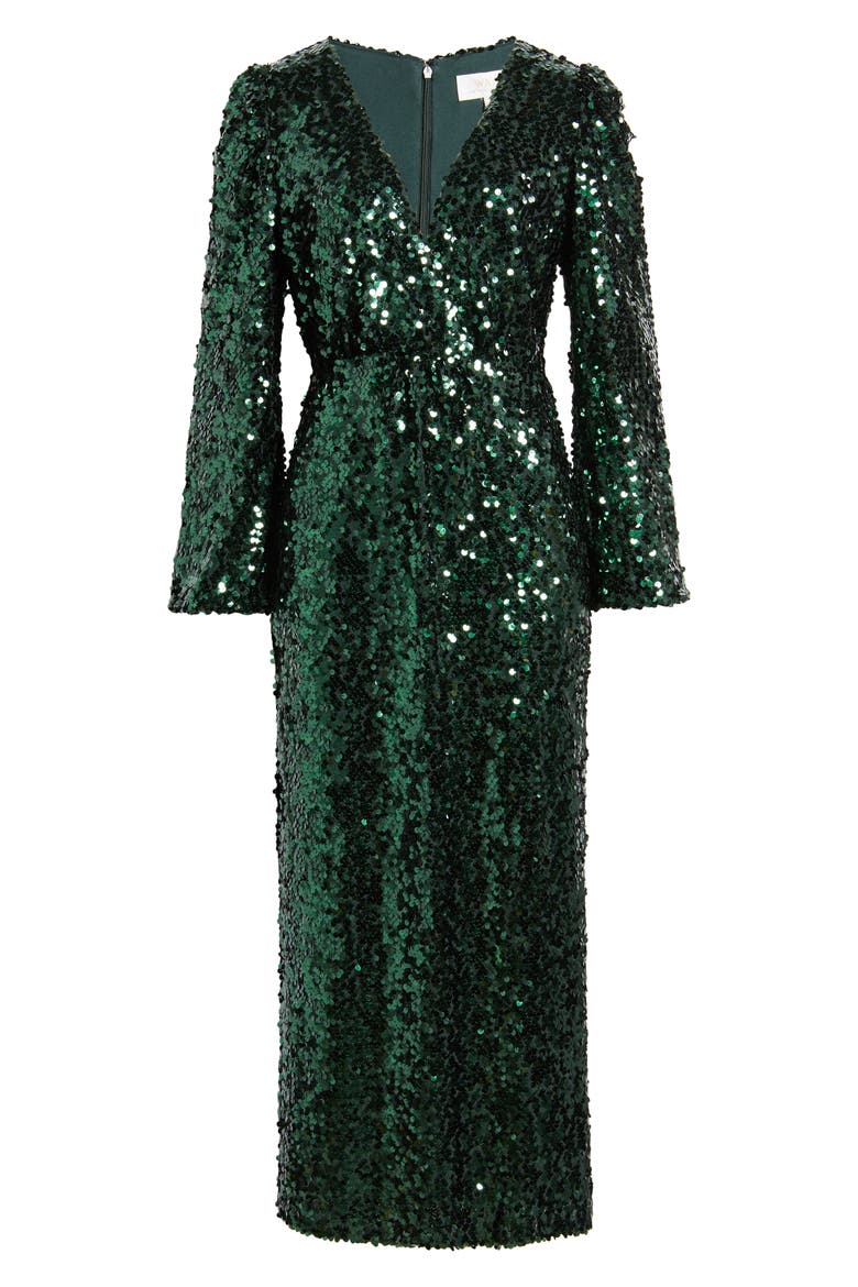 The Carrie Sequin Long Sleeve Gown, Alternate, color, EMERALD
