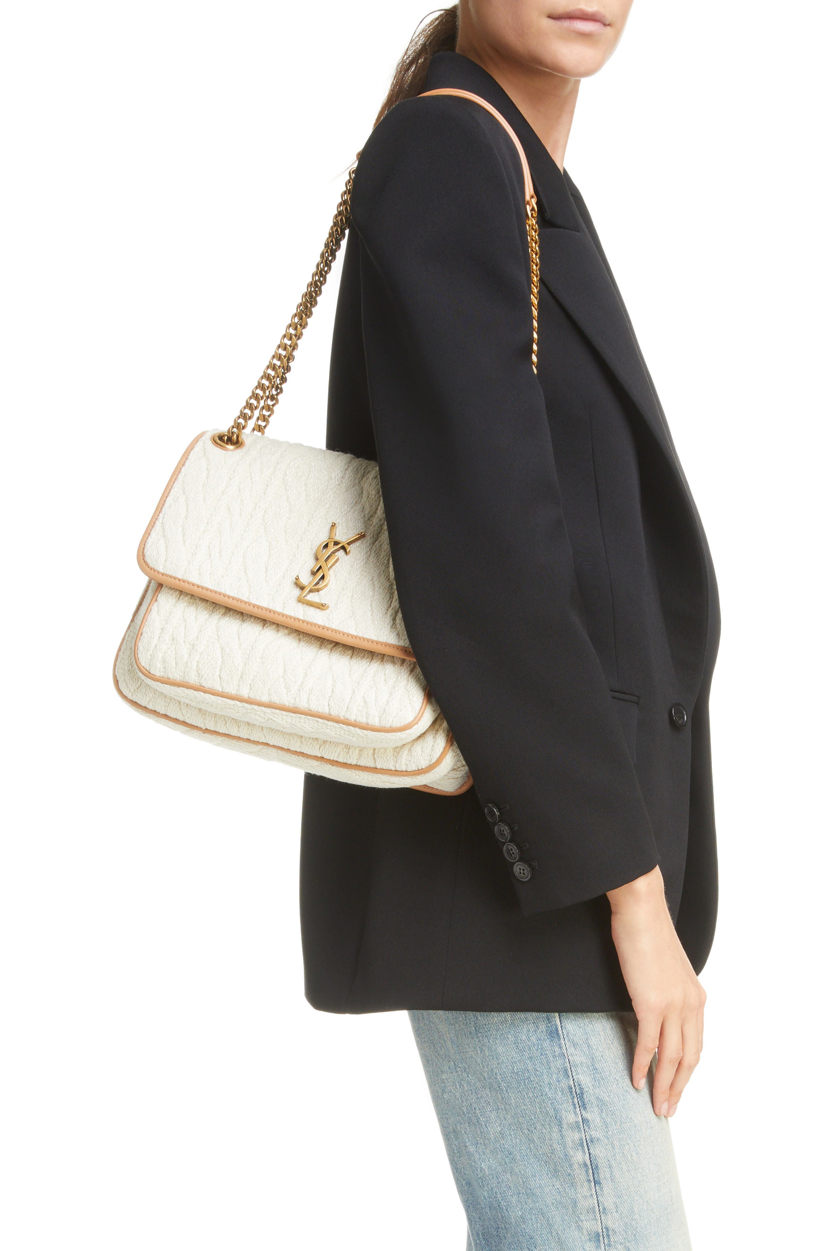 Saint Laurent Medium Niki Jacquard Shoulder Bag, Alternate, color, Soy Milk